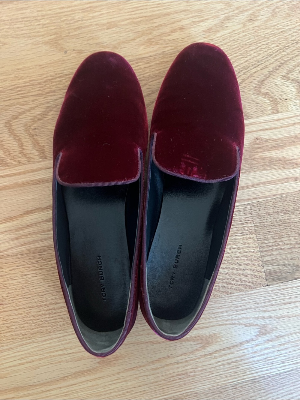 Tory Burch Wine Velvet Smoking Slippers